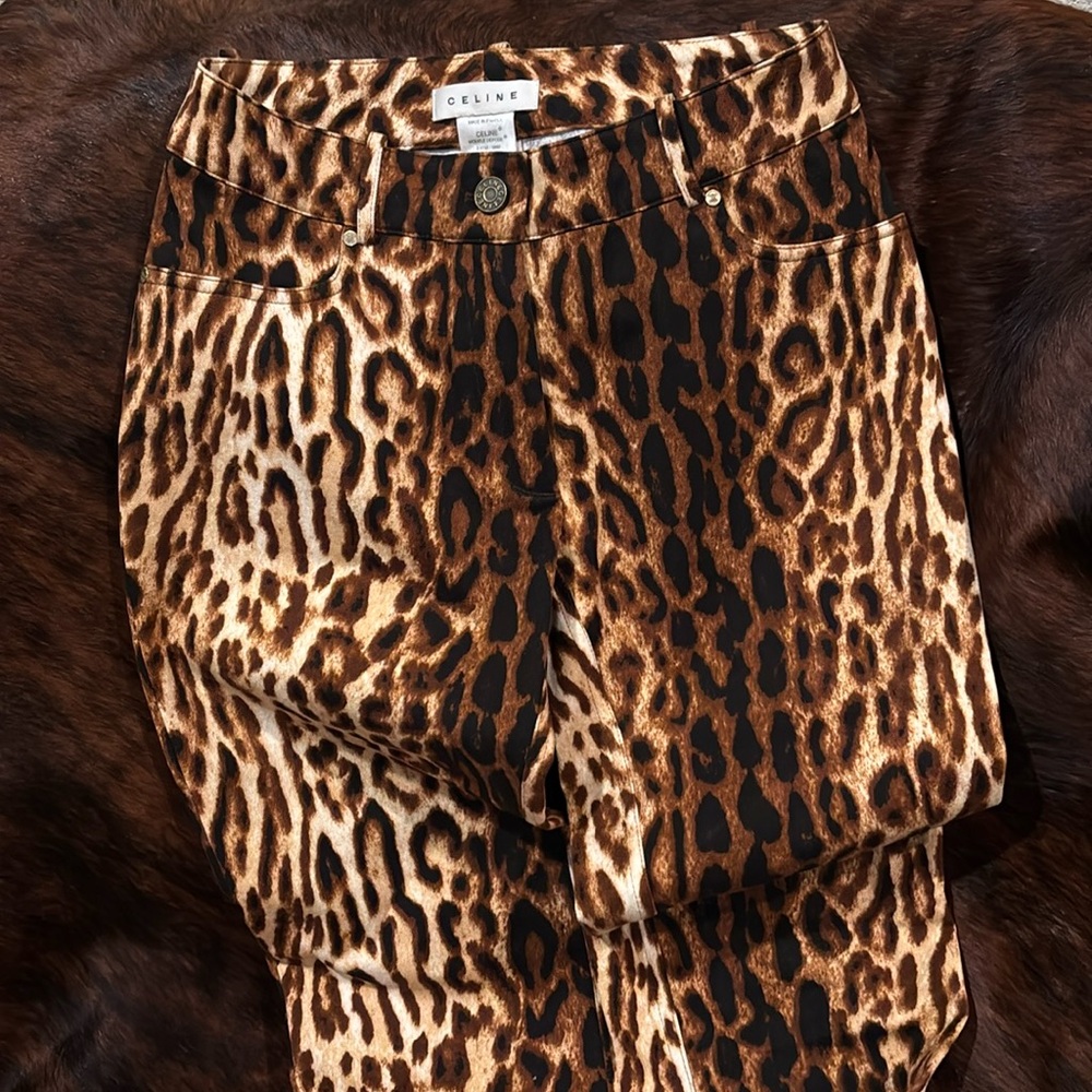 Celine Leopard Print Straight Leg Pants